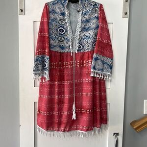 Olivia Mark Style Flare Sleeve Dress All Over Print Boho Sz. XL